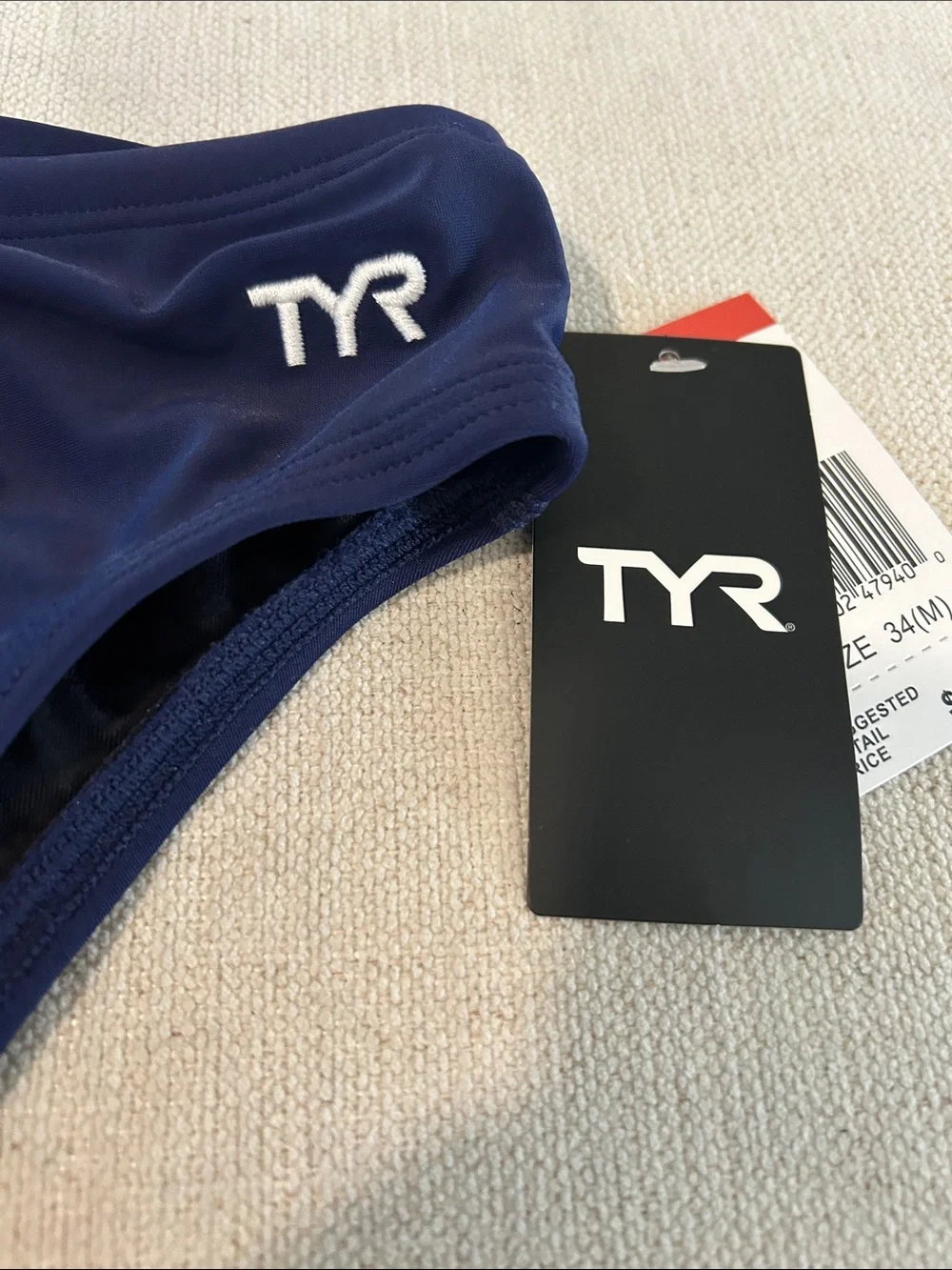 TYR Men's TYReco Solid Racer Brief Swimsuit, Navy, Size 34, NWT